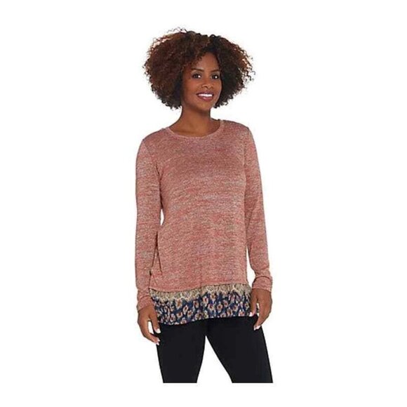 LOGO Lori Goldstein Space Dye Sweater Knit Top with Tier Red US S - Picture 1 of 12